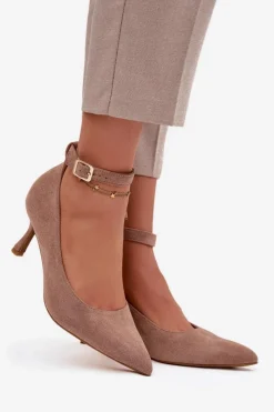 Online Szpilki Czółenka Z Eko Zamszu Ciemnobeżowe Devoria Damskie Czółenka Klasyczne