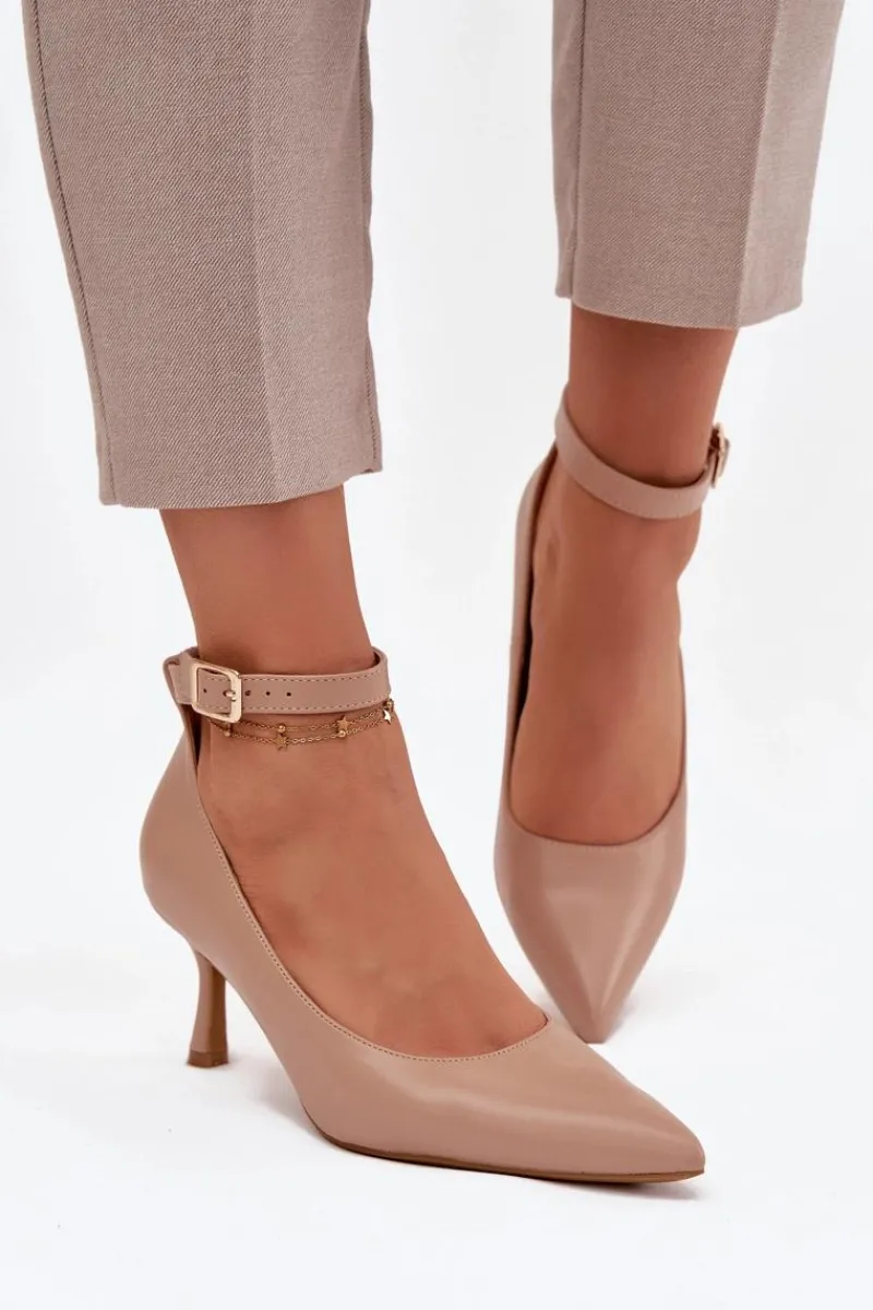 Czółenka Klasyczne>Boto Szpilki Czółenka Z Paskiem Ciemnobeżowe Perrine Beżowy
