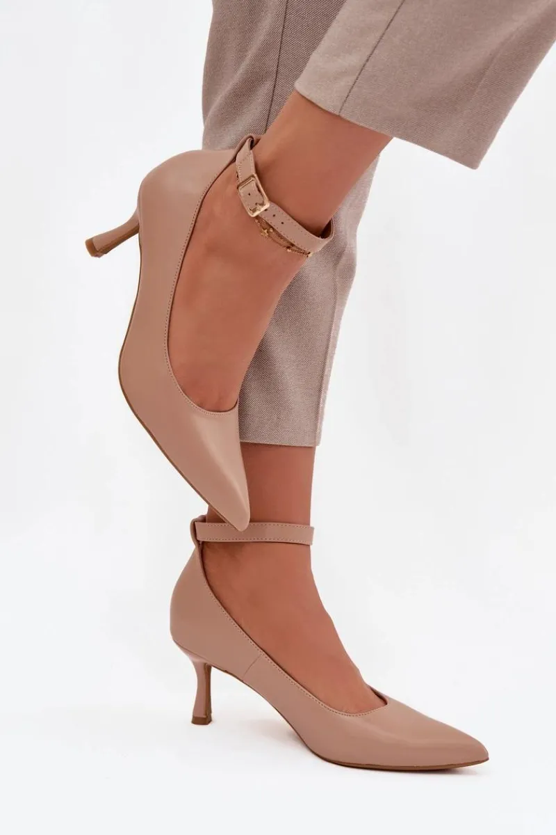 Czółenka Klasyczne>Boto Szpilki Czółenka Z Paskiem Ciemnobeżowe Perrine Beżowy