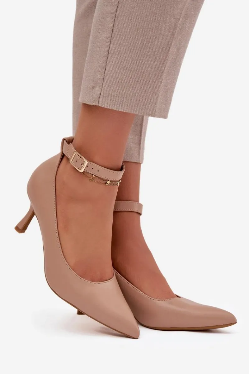 Czółenka Klasyczne>Boto Szpilki Czółenka Z Paskiem Ciemnobeżowe Perrine Beżowy