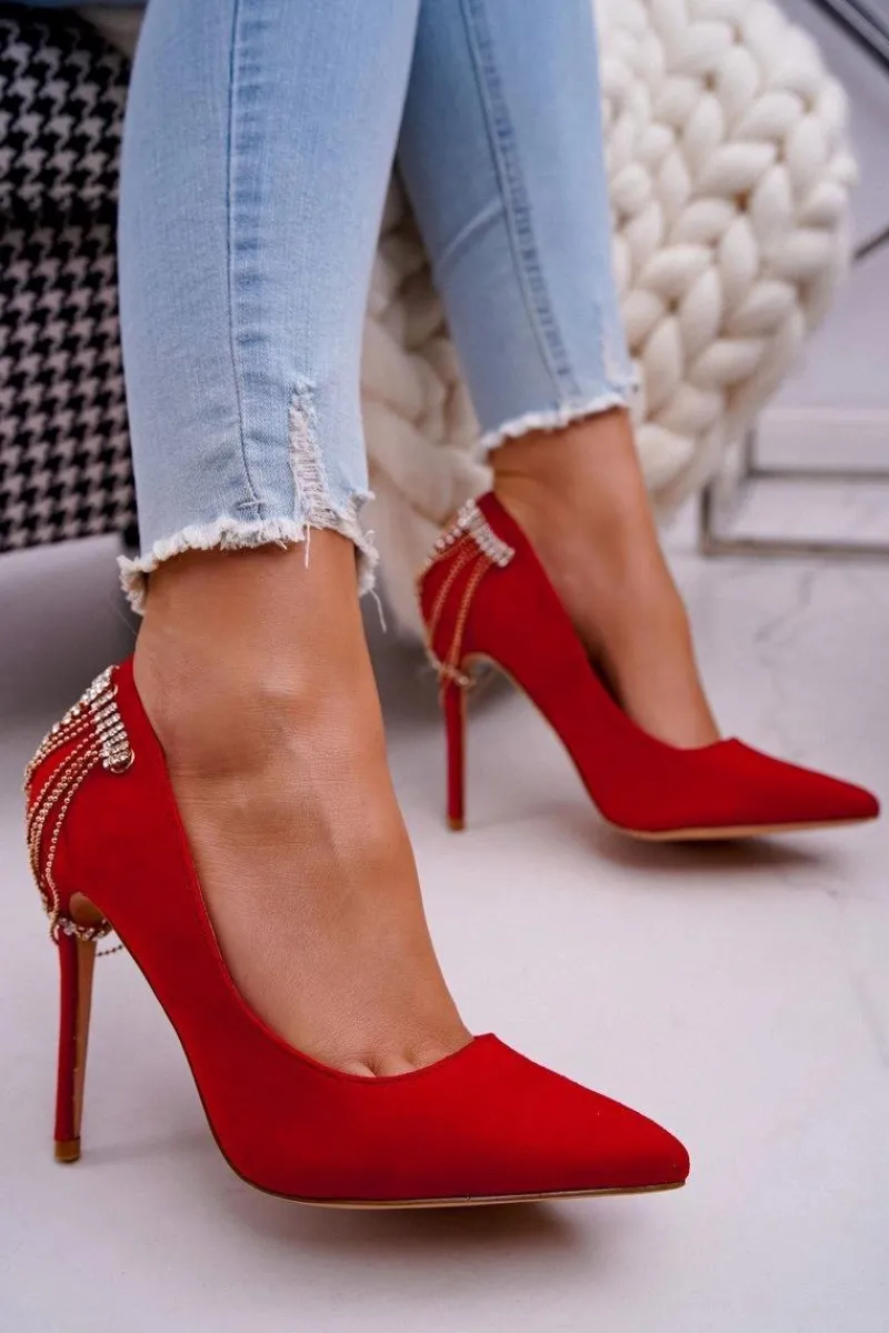 Szpilki Damskie Czerwone Zamszowe Imprezowe Pacardo Damskie Szpilki Zamszowe