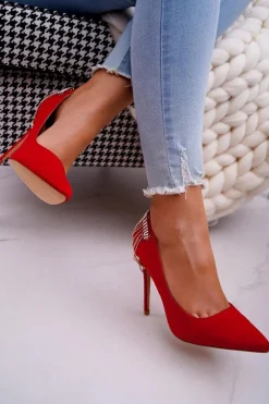 Szpilki Damskie Czerwone Zamszowe Imprezowe Pacardo Damskie Szpilki Zamszowe