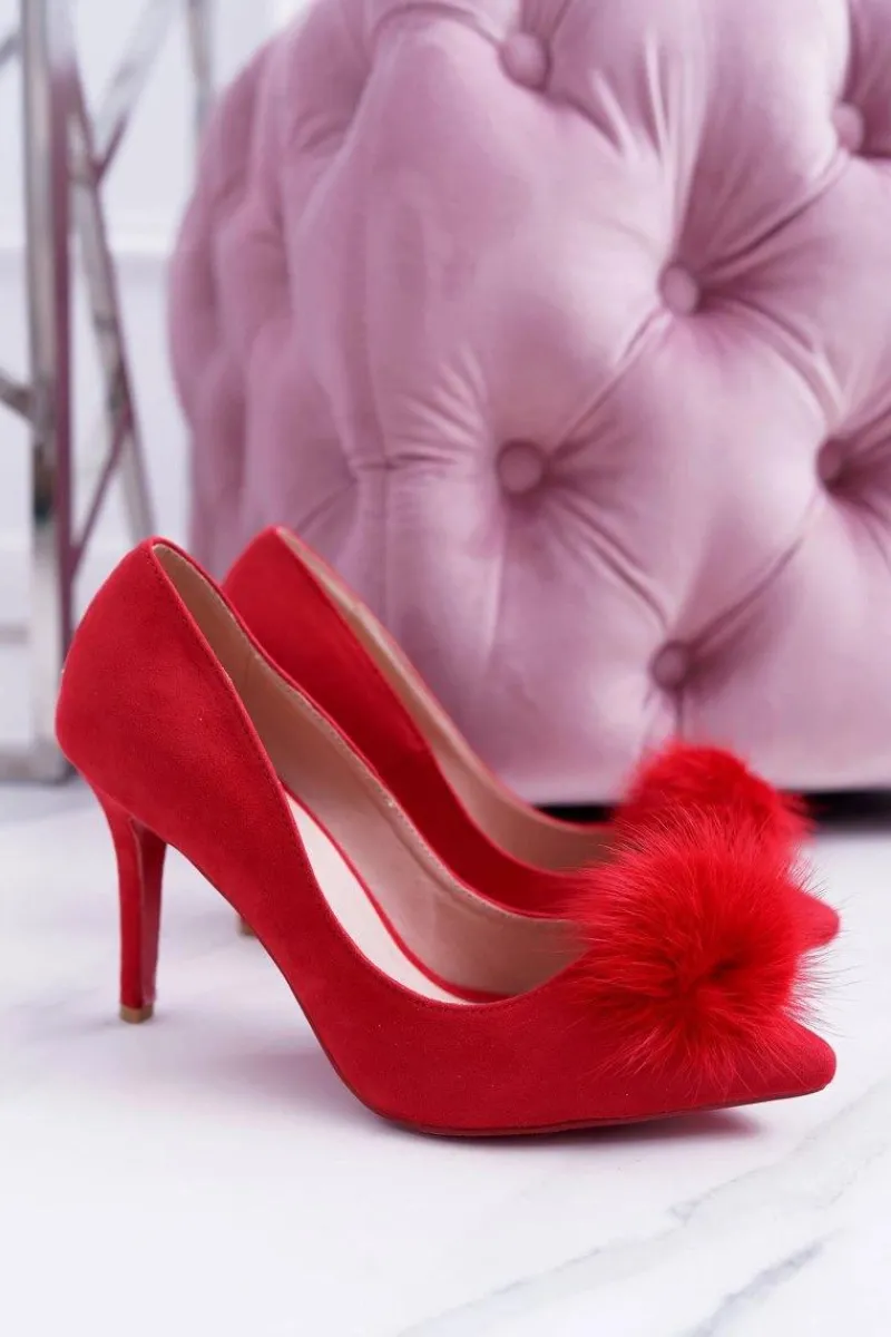 Best Boto Szpilki damskie Czerwone Zamszowe Lu Boo Pompon