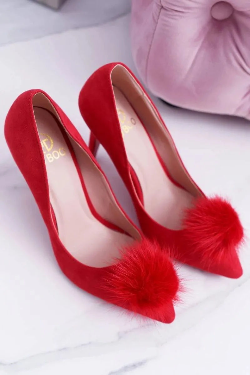 Best Boto Szpilki damskie Czerwone Zamszowe Lu Boo Pompon