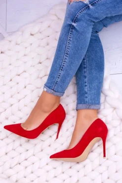 Online Boto Szpilki damskie Lu Boo Zamszowe Czerwone W Szpic Fione