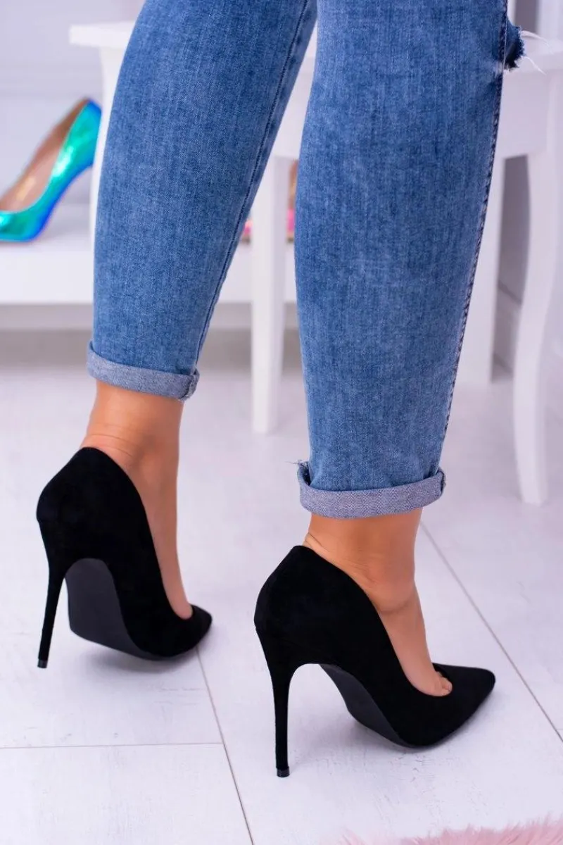 Online Szpilki damskie Lu Boo Zamszowe Czarne W Szpic Fione Damskie Szpilki Zamszowe