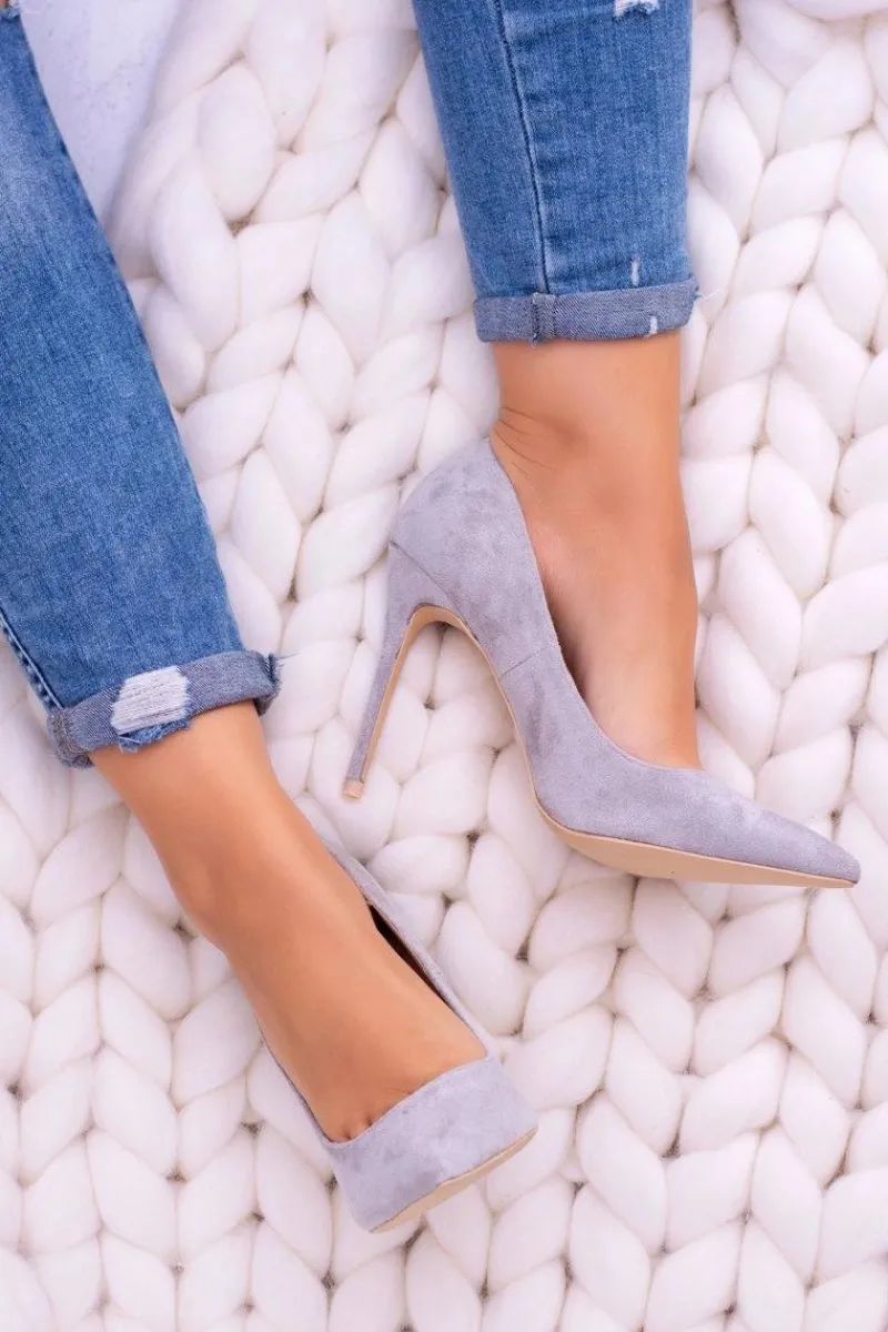 Szpilki Zamszowe>Boto Szpilki damskie Lu Boo Zamszowe Szare W Szpic Fione