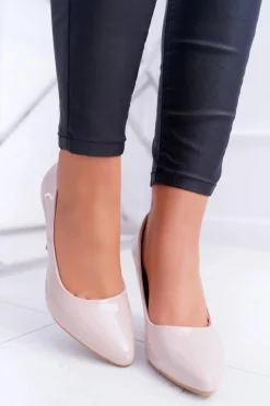 Outlet Szpilki damskie Sergio Leone Lakierowane Beżowe Greca Damskie Szpilki Lakierowane|Czółenka Klasyczne