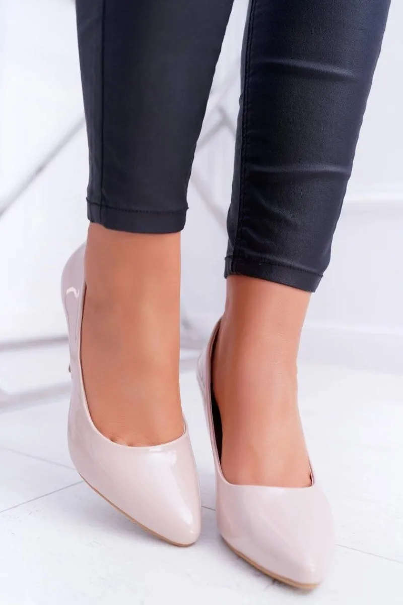 Outlet Szpilki damskie Sergio Leone Lakierowane Beżowe Greca Damskie Szpilki Lakierowane|Czółenka Klasyczne