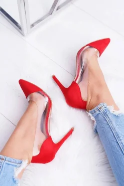 New Szpilki Damskie Transparentne W Szpic Czerwone Live Damskie Szpilki Zamszowe