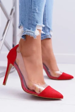 New Szpilki Damskie Transparentne W Szpic Czerwone Live Damskie Szpilki Zamszowe