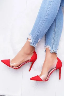 New Szpilki Damskie Transparentne W Szpic Czerwone Live Damskie Szpilki Zamszowe
