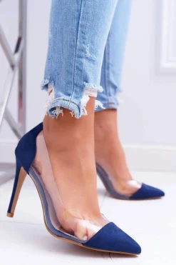 Szpilki Zamszowe>Boto Szpilki Damskie Transparentne W Szpic Granatowe Live