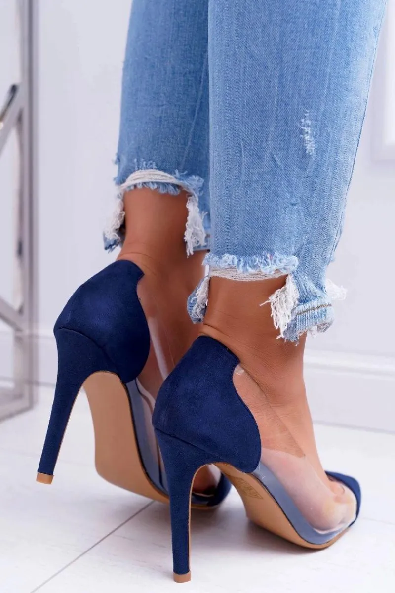 Szpilki Zamszowe>Boto Szpilki Damskie Transparentne W Szpic Granatowe Live