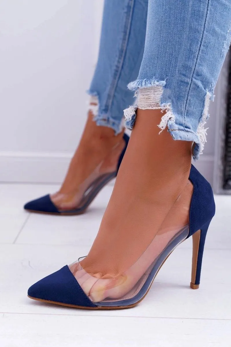 Szpilki Zamszowe>Boto Szpilki Damskie Transparentne W Szpic Granatowe Live