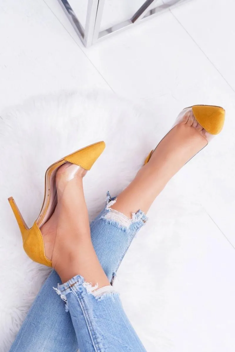 New Boto Szpilki Damskie Transparentne W Szpic Żółte Live