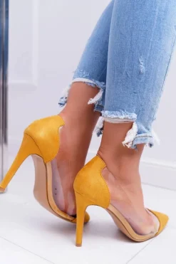New Boto Szpilki Damskie Transparentne W Szpic Żółte Live