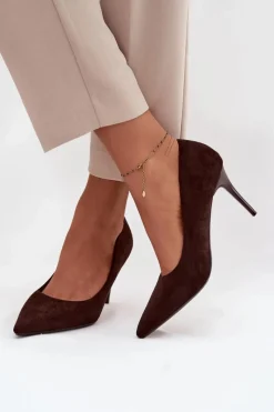 Sale Szpilki Damskie Z Eko Zamszu Czekoladowe Elvessa Damskie Czółenka Klasyczne