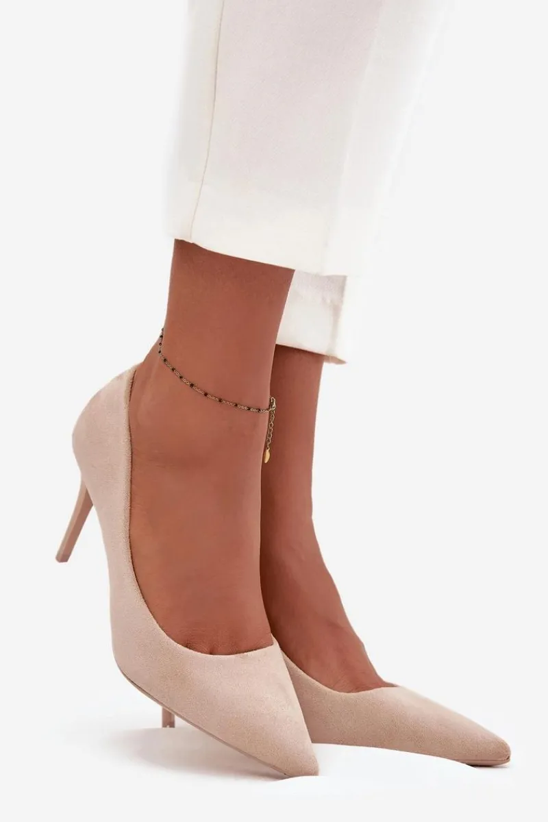 New Boto Szpilki Damskie Z Eko Zamszu Beżowe Elvessa Beżowy