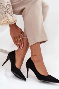 Online Szpilki Damskie Z Eko Zamszu Czarne Elvessa Damskie Czółenka Klasyczne