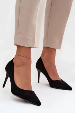 Online Szpilki Damskie Z Eko Zamszu Czarne Elvessa Damskie Czółenka Klasyczne