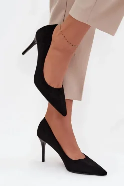 Online Szpilki Damskie Z Eko Zamszu Czarne Elvessa Damskie Czółenka Klasyczne