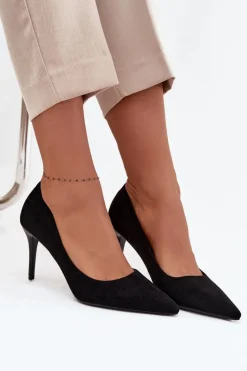 Online Szpilki Damskie Z Eko Zamszu Czarne Elvessa Damskie Czółenka Klasyczne