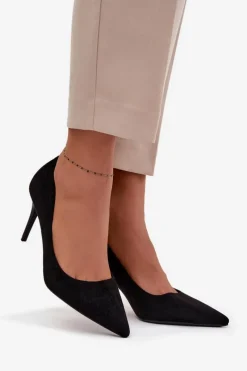 Online Szpilki Damskie Z Eko Zamszu Czarne Elvessa Damskie Czółenka Klasyczne