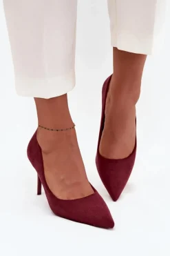 Czółenka Klasyczne>Boto Szpilki Damskie Z Eko Zamszu Bordowe Elvessa Czerwony