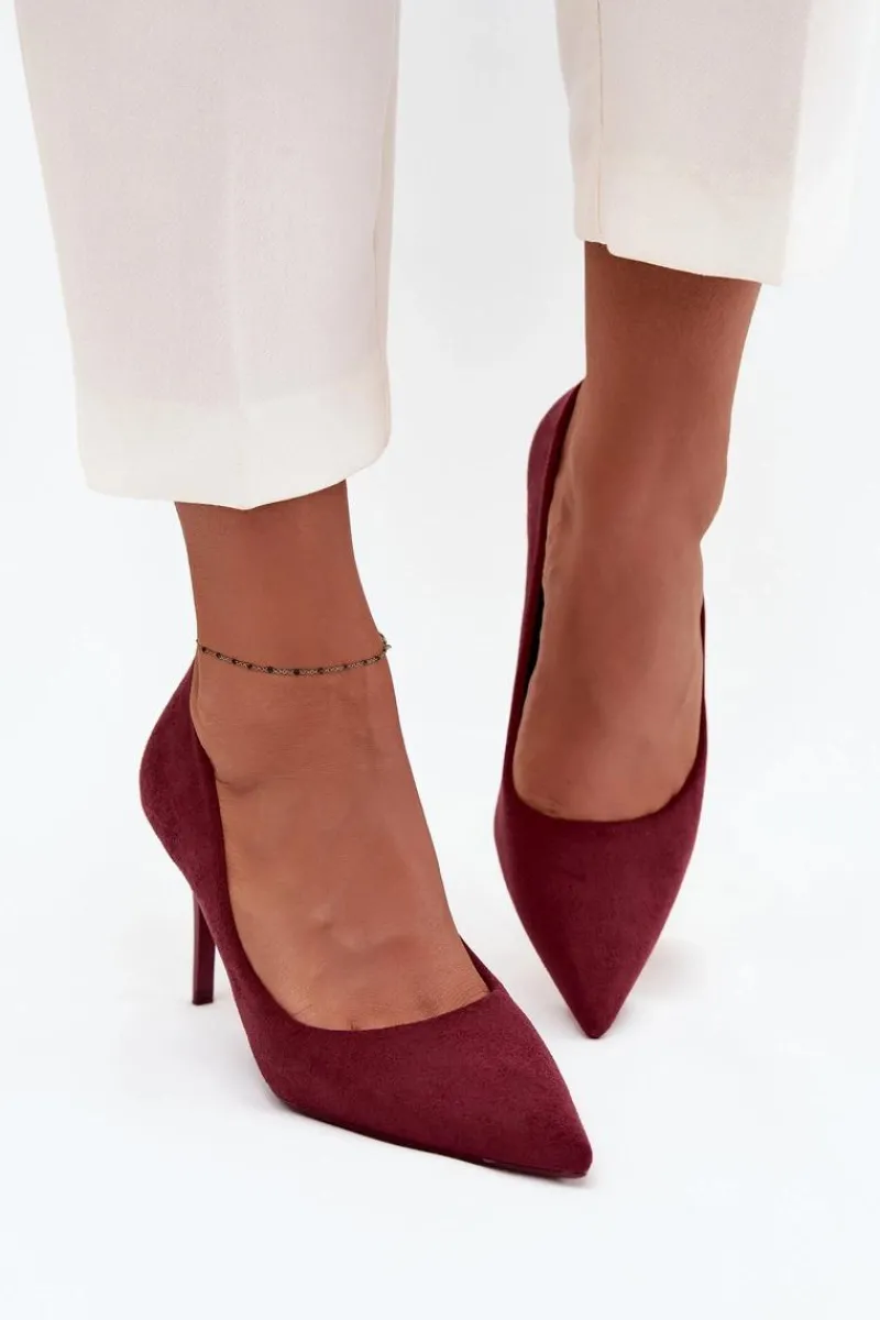 Czółenka Klasyczne>Boto Szpilki Damskie Z Eko Zamszu Bordowe Elvessa Czerwony