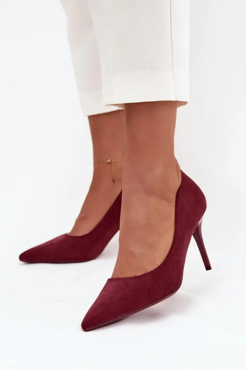 Czółenka Klasyczne>Boto Szpilki Damskie Z Eko Zamszu Bordowe Elvessa Czerwony