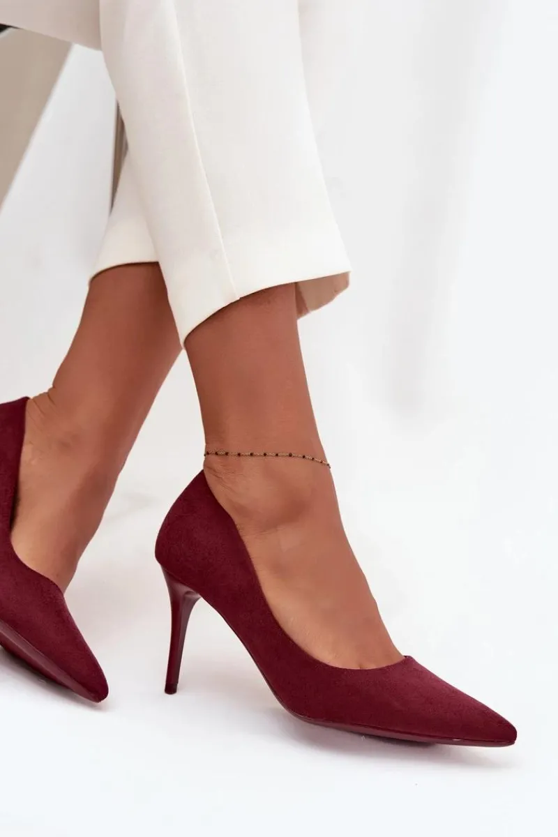 Czółenka Klasyczne>Boto Szpilki Damskie Z Eko Zamszu Bordowe Elvessa Czerwony