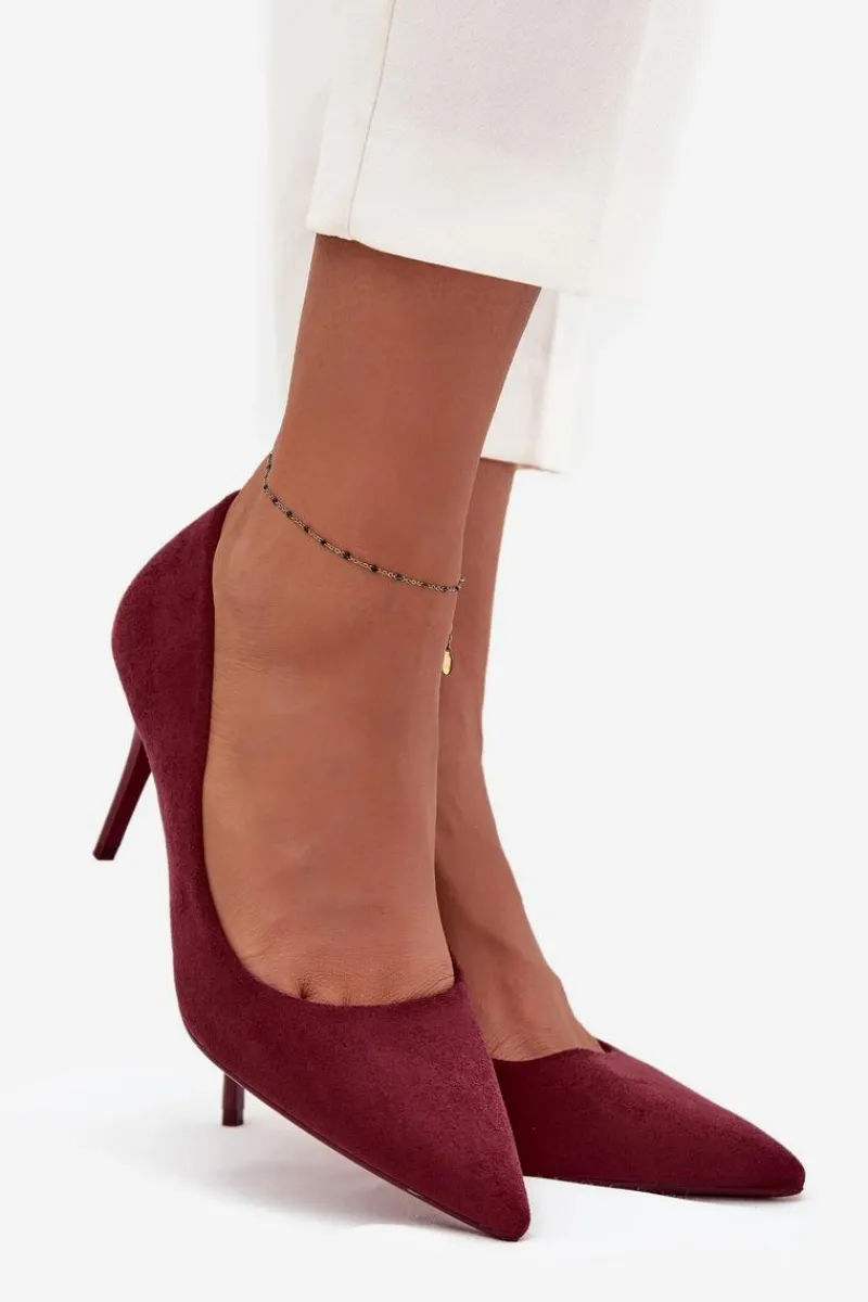 Czółenka Klasyczne>Boto Szpilki Damskie Z Eko Zamszu Bordowe Elvessa Czerwony