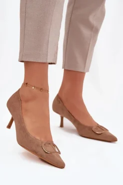 Czółenka Klasyczne>Boto Szpilki Damskie Z Ozdobnym Detalem Ciemnobeżowe Amelora Beżowy