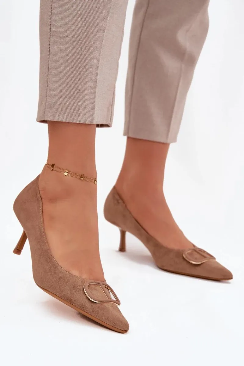 Czółenka Klasyczne>Boto Szpilki Damskie Z Ozdobnym Detalem Ciemnobeżowe Amelora Beżowy