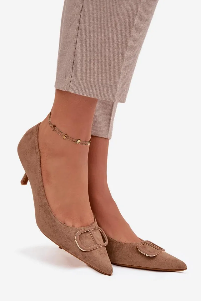 Czółenka Klasyczne>Boto Szpilki Damskie Z Ozdobnym Detalem Ciemnobeżowe Amelora Beżowy