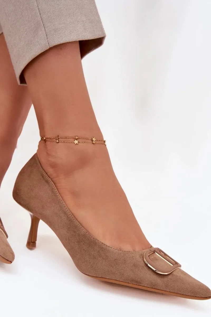 Czółenka Klasyczne>Boto Szpilki Damskie Z Ozdobnym Detalem Ciemnobeżowe Amelora Beżowy