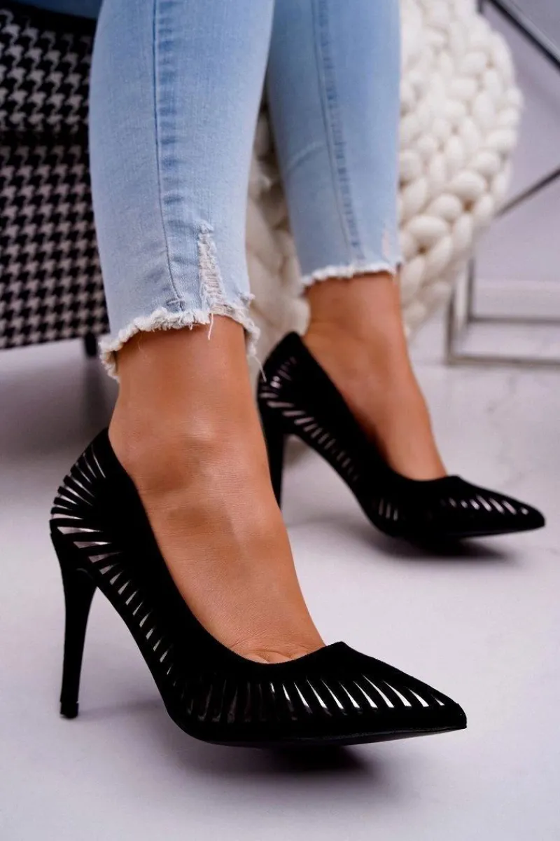 Szpilki Zamszowe>Boto Szpilki Damskie Zamszowe Czarne Fenne