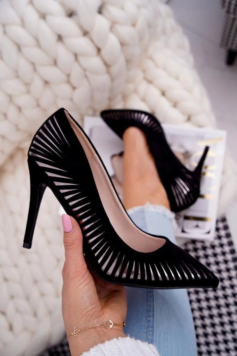 Szpilki Zamszowe>Boto Szpilki Damskie Zamszowe Czarne Fenne