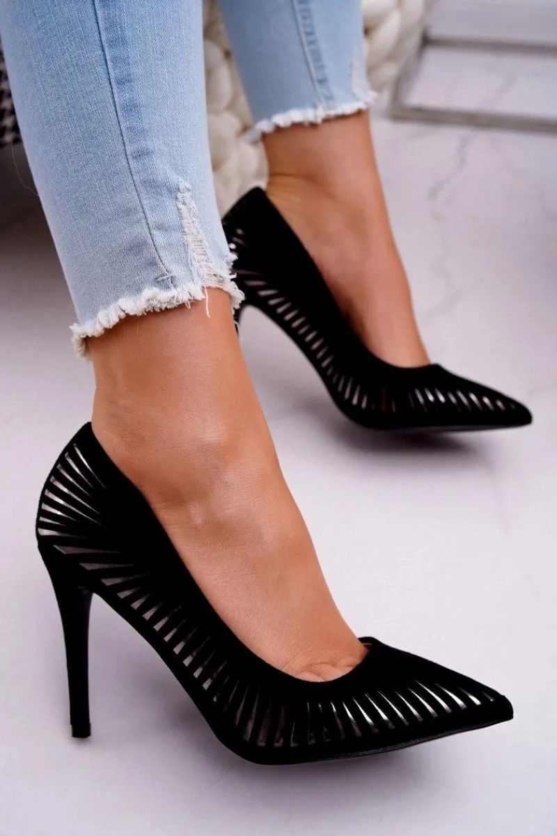 Szpilki Zamszowe>Boto Szpilki Damskie Zamszowe Czarne Fenne