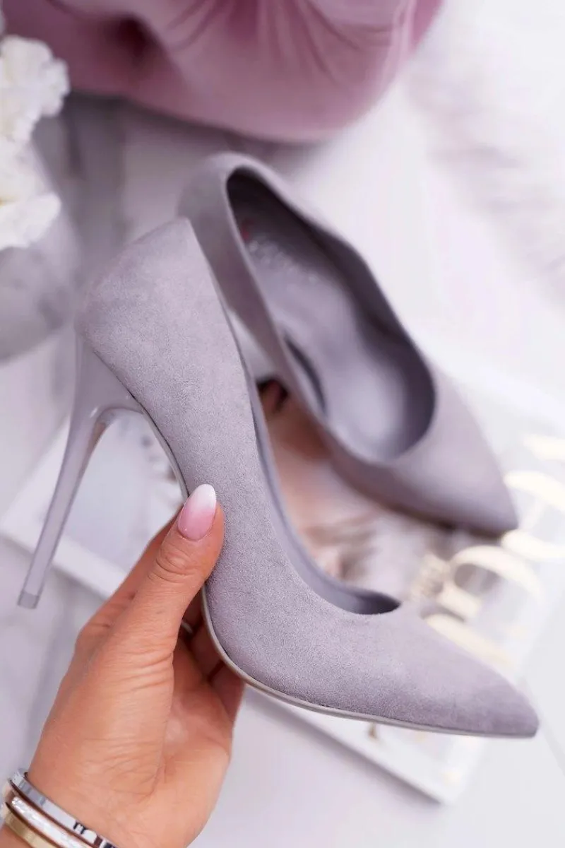 Szpilki Zamszowe>Boto Szpilki Damskie Zamszowe Szare Yanna