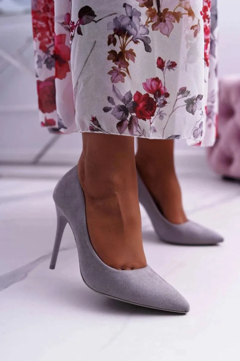 Szpilki Zamszowe>Boto Szpilki Damskie Zamszowe Szare Yanna