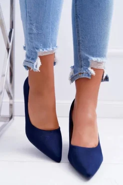 Hot Szpilki Damskie Zamszowe W Szpic Granatowe Cream Damskie Szpilki Zamszowe