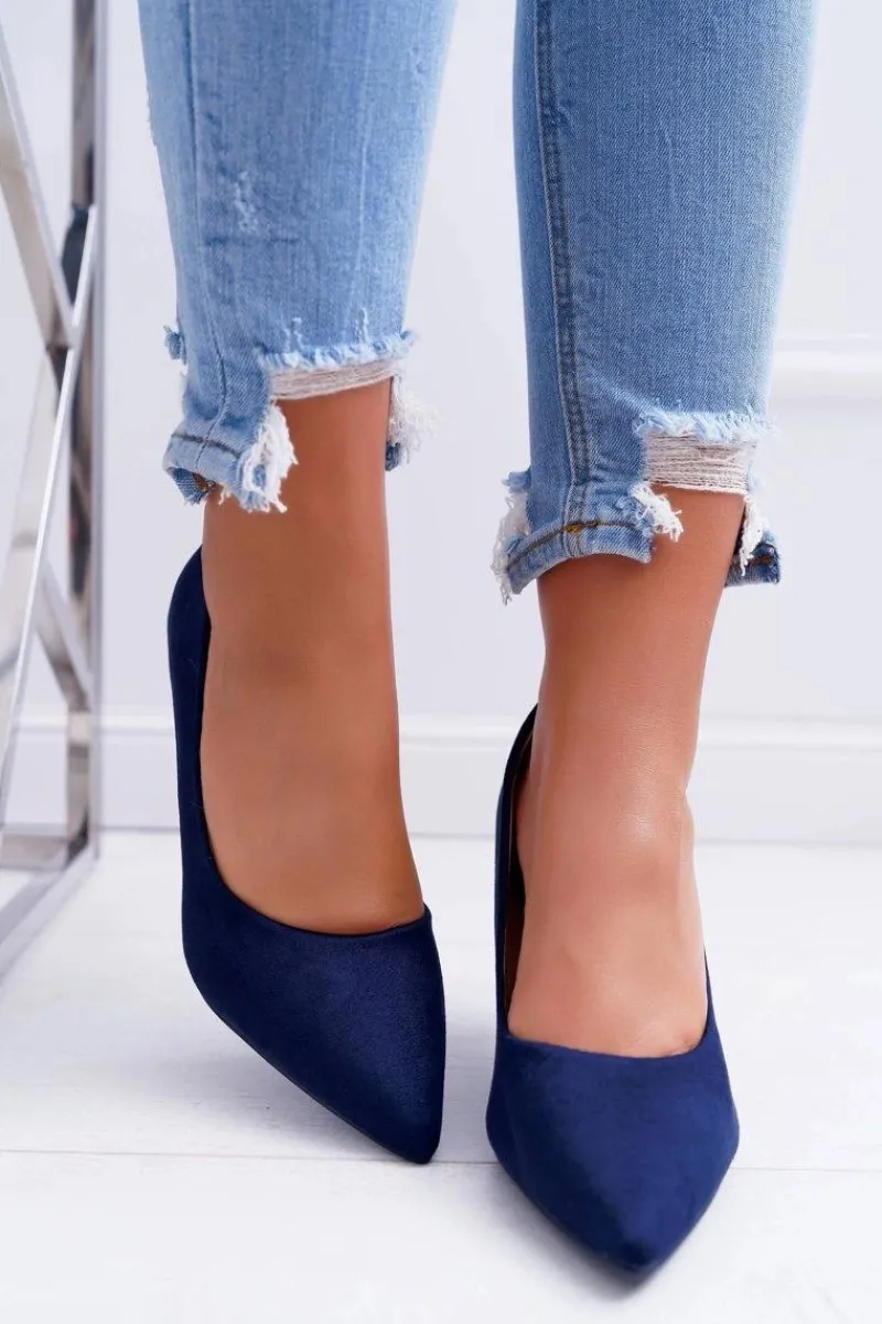 Hot Szpilki Damskie Zamszowe W Szpic Granatowe Cream Damskie Szpilki Zamszowe