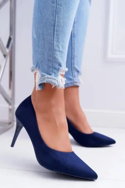 Hot Szpilki Damskie Zamszowe W Szpic Granatowe Cream Damskie Szpilki Zamszowe