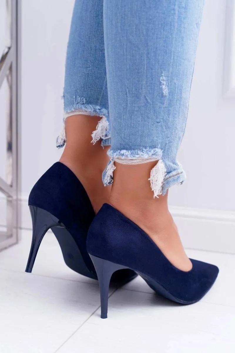 Hot Szpilki Damskie Zamszowe W Szpic Granatowe Cream Damskie Szpilki Zamszowe