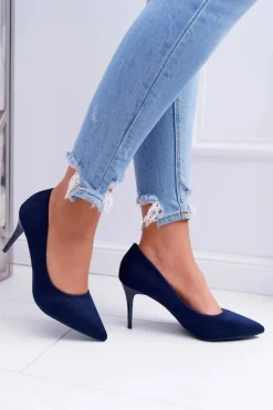 Hot Szpilki Damskie Zamszowe W Szpic Granatowe Cream Damskie Szpilki Zamszowe