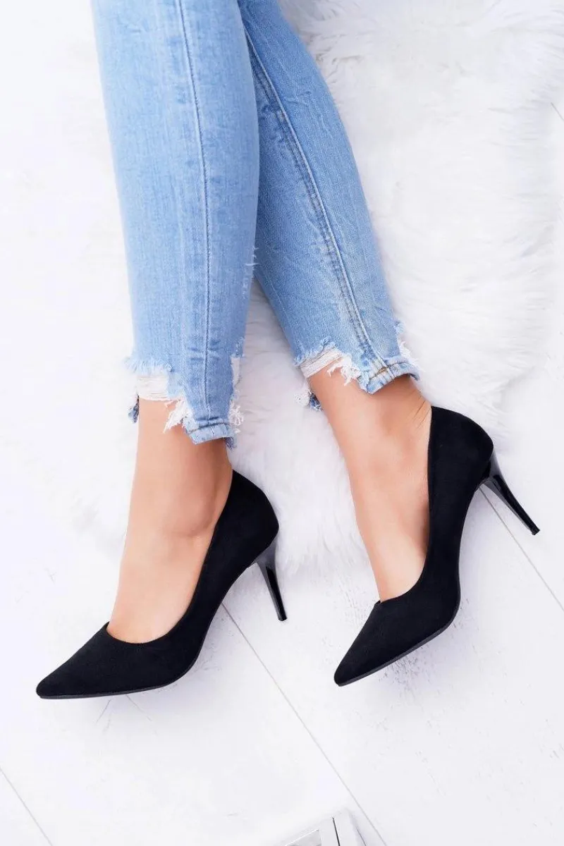 New Boto Szpilki Damskie Zamszowe W Szpic Czarne Cream