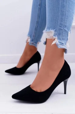 New Boto Szpilki Damskie Zamszowe W Szpic Czarne Cream