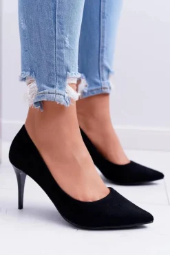 New Boto Szpilki Damskie Zamszowe W Szpic Czarne Cream